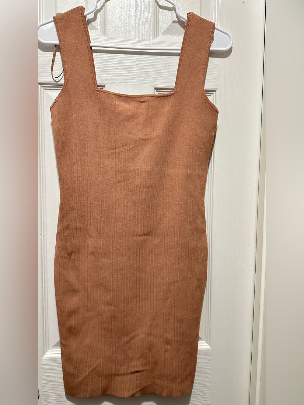Zara Sleeveless Square-Neck Midi Dress in Rusty Brown